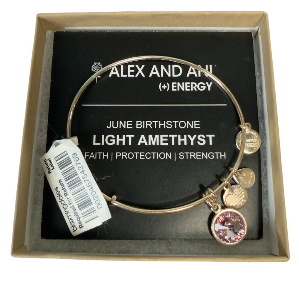 Alex and Ani JUNE Birthstone Bangle LIGHT AMETHYST Gold Charm NWT Bracelet